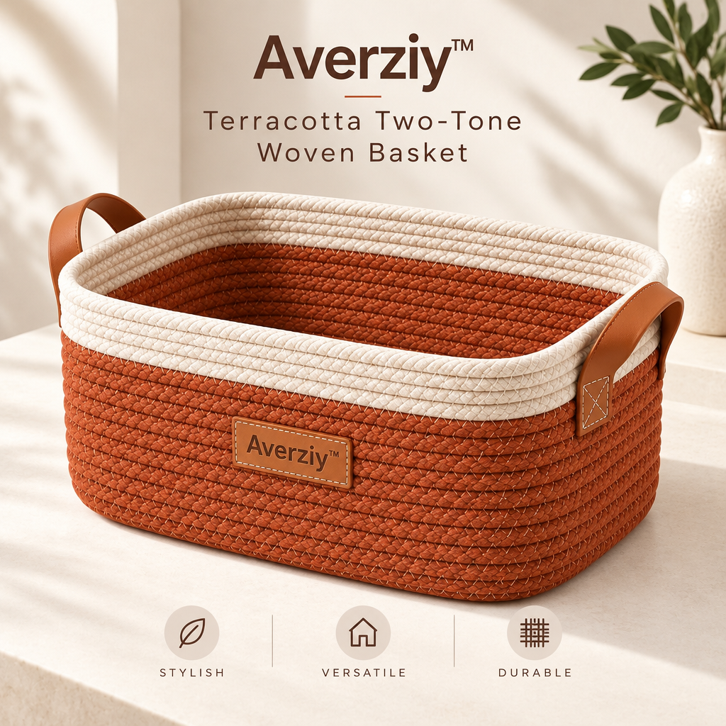 Averziy™ Terracotta Two-Tone Woven Basket product view 2