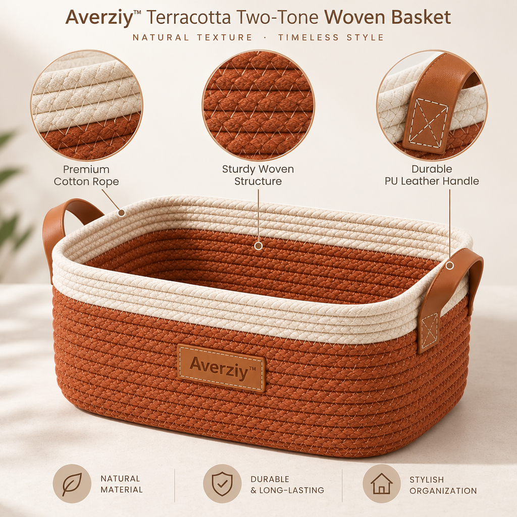 Averziy™ Terracotta Two-Tone Woven Basket product view 4