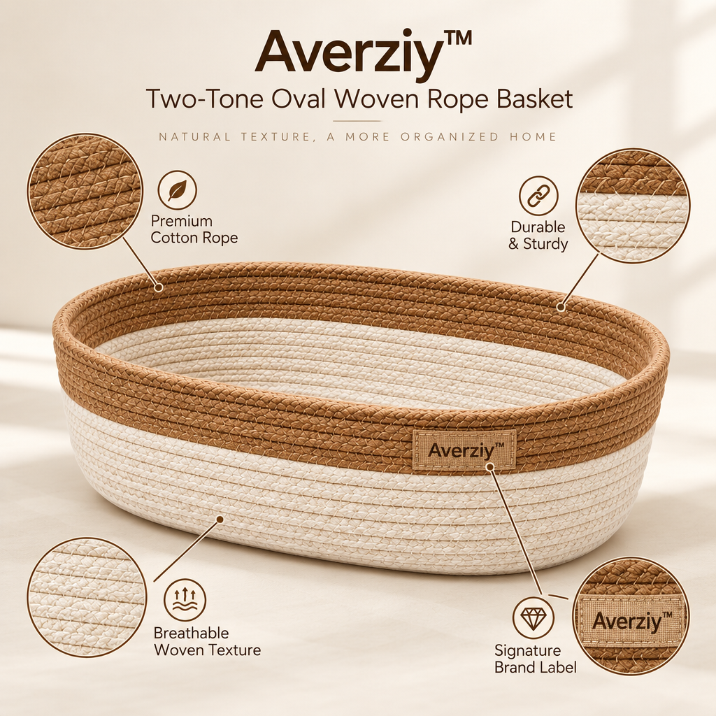 Averziy™ Two-Tone Oval Woven Rope Basket