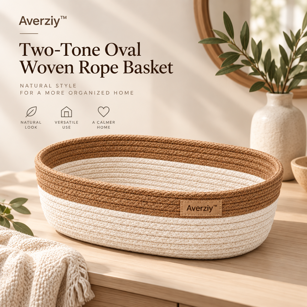 Averziy™ Two-Tone Oval Woven Rope Basket