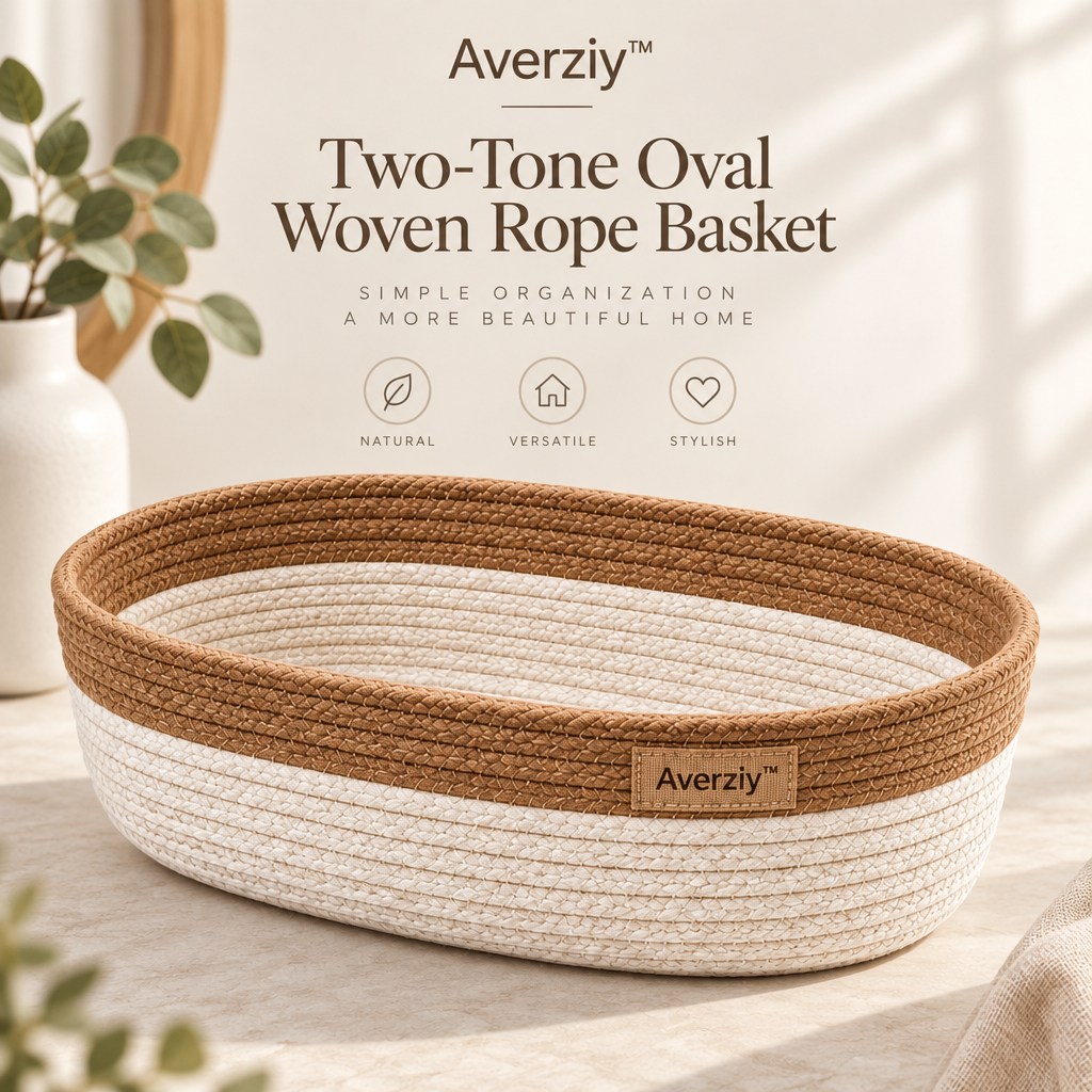 Averziy™ Two-Tone Oval Woven Rope Basket