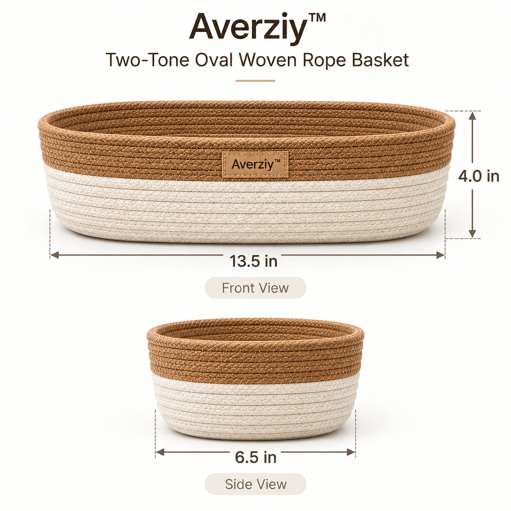Averziy™ Two-Tone Oval Woven Rope Basket