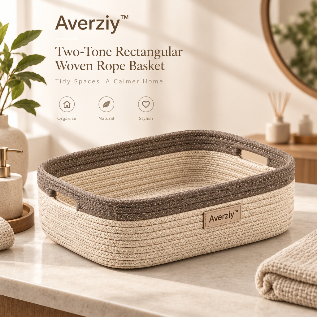 Averziy™ Two-Tone Rectangular Woven Rope Basket