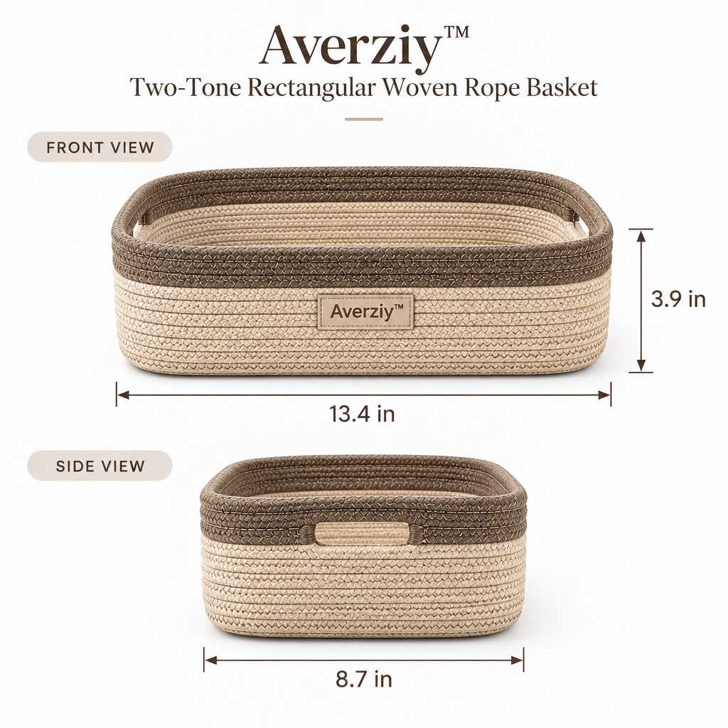 Averziy™ Two-Tone Rectangular Woven Rope Basket