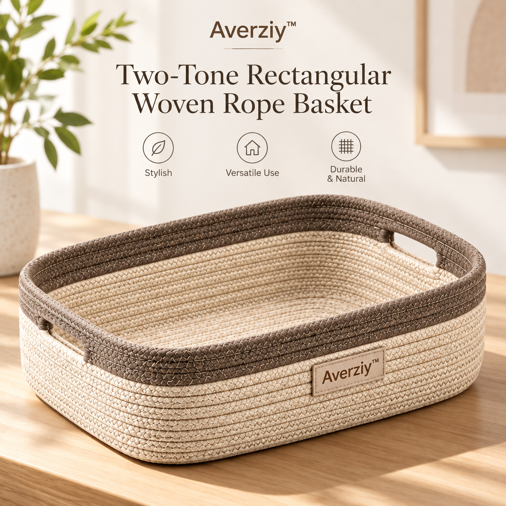 Averziy™ Two-Tone Rectangular Woven Rope Basket