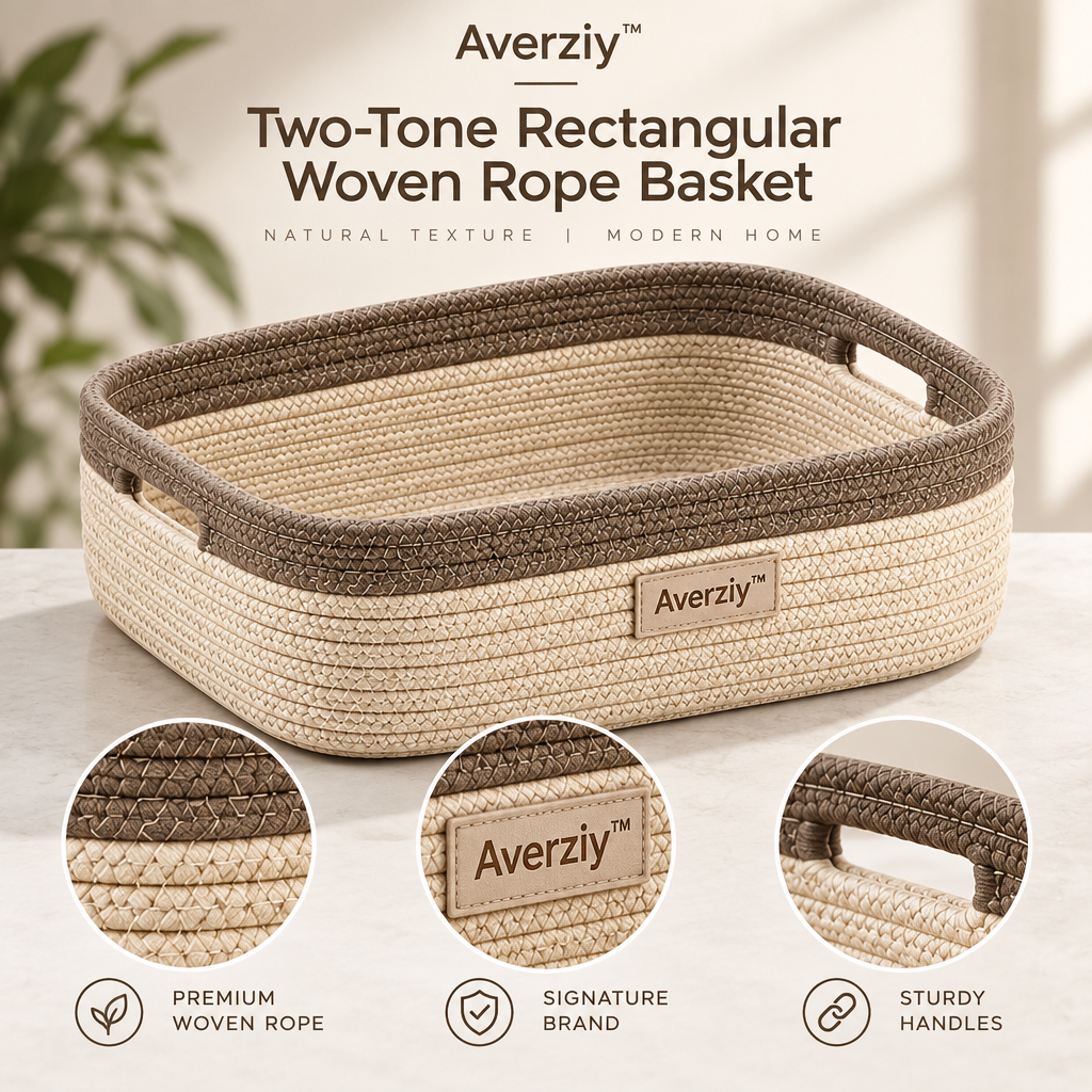 Averziy™ Two-Tone Rectangular Woven Rope Basket