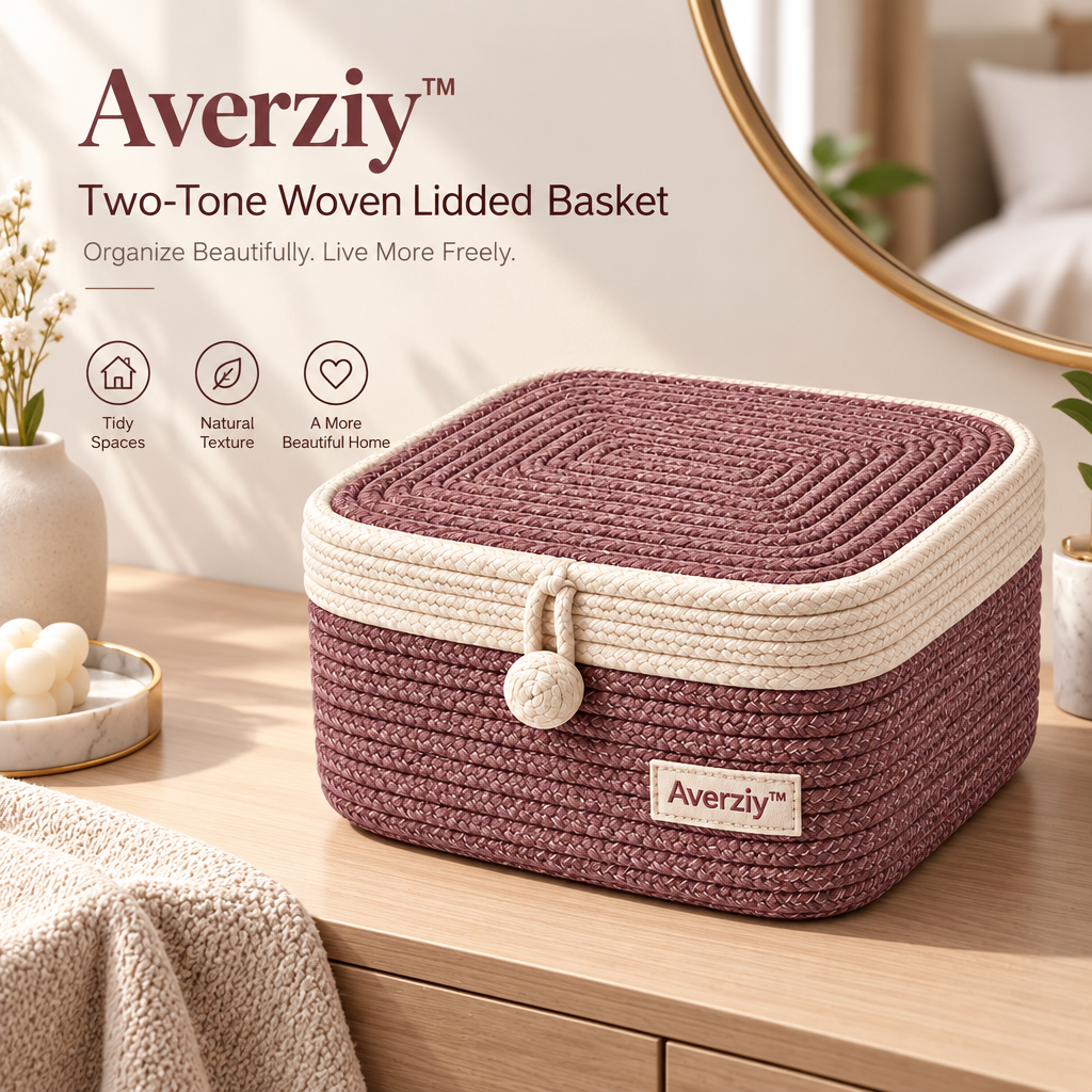 Averziy™ Two-Tone Woven Lidded Basket