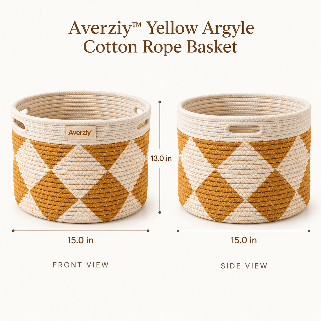 Averziy™ Yellow Argyle Cotton Rope Basket