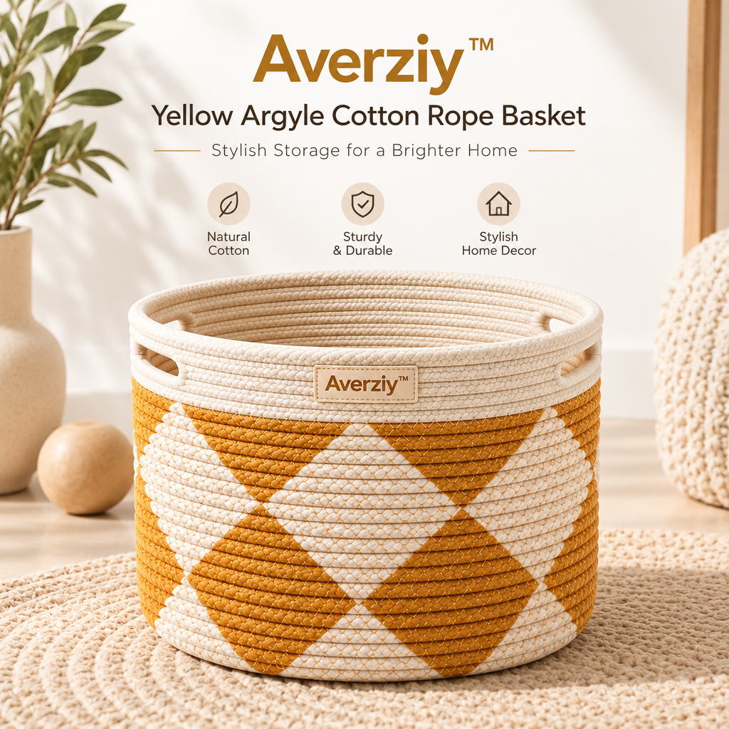 Averziy™ Yellow Argyle Cotton Rope Basket