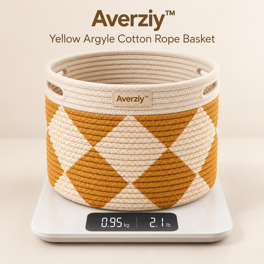 Averziy™ Yellow Argyle Cotton Rope Basket